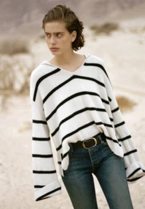 NILI LOTAN - 850 $ ELFENBEIN/MARINE KASCHMIR GESTREIFTER "JOSIE" PULLOVER MIT KAPUZE (SELTEN!!!) S - Bild 1 von 13