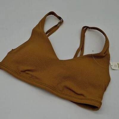 OFFLINE by Aerie Sports Bra Womens Medium Goals Ribbed Plunge Honey Gold M - Image 1 of 4