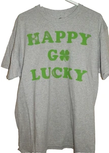 Men's XL 46-48 Happy Go Lucky Shamrock Clover T-Shirt St. Patrick's Day Gray - Picture 1 of 2