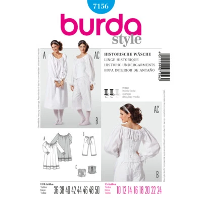 BURDA 7156 HISTORICAL UNDERGARMENT Sewing Pattern Sizes 10 - 24 Skill: AVERAGE - Image 1 of 4