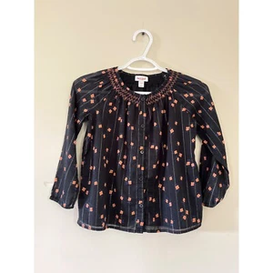 Cat & Jack Girls Small (6-6X) Black Floral Long Sleeve Tunic Blouse Button Up - Picture 1 of 4