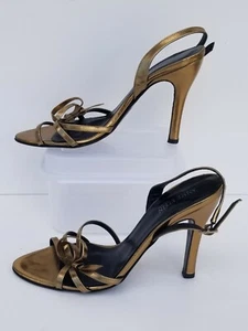 AK Anne Klein Womens Gold Metallic Faux Leather Slingback Akaussie Sz 7M - Picture 1 of 8