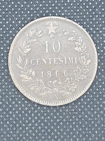 1866 Italy 10 Centesimi Coin - KM# 11 - Fine - # 23689 Cover