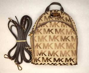 Michael Kors XS Abbey backpack Signature Zip Bag Beige Ebony Java Authentic