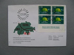 SWITZERLAND, cover FDC 1968, block of 4 with margin 50 years SUVA CNA INSAI - Picture 1 of 1