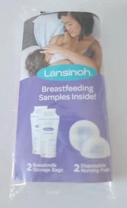 LANSINOH NEW Samples 2 Disposable Nursing Pads 2 Breast Milk Storage Bags - Picture 1 of 3
