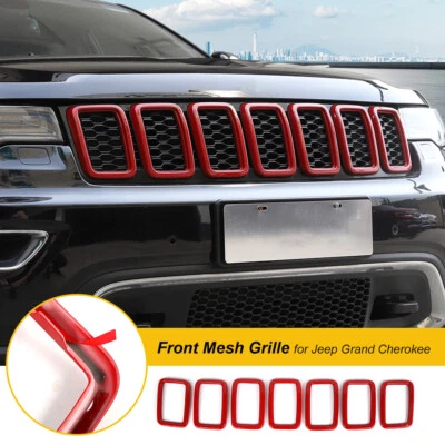 7x Exterior Front Insert Grille Ring Trim Kit Red For Jeep Grand Cherokee 17-20 - Изображение 1 из 4