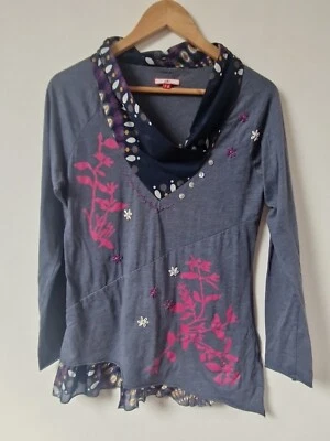 Joe Browns Floral Embroidered Button Detail Tunic Blouse Top Size 8 blue - Image 1 of 4
