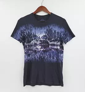T-shirt Armani Exchange uomo XS blu stampa astratta pima cotone aderente - Foto 1 di 12
