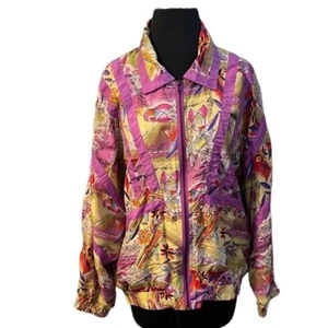 Vintage Donna Toran Abstract 100% Silk Track Jacket Multicolored Small - Picture 1 of 16