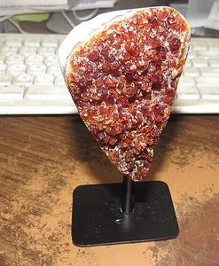 LG.  DARK CITRINE CRYSTAL CLUSTER GEODE FROM BRAZIL CATHEDRAL W' STEEL BASE - Picture 1 of 5