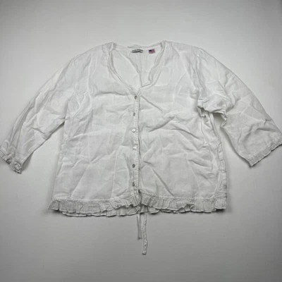 Top Russ Berens Mujer Grande Blanco Lino Volantes Botón Frontal Malibu EE. UU. Foto 1 de 4