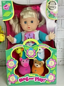 Vintage Lovee sprechende Sing and Play blonde 12 Zoll Puppe mit Tieren NEU - Bild 1 von 14