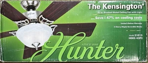 Hunter 42" Kensington Brushed Nickel Ceiling Fan with Light Kit and Pull Chain - Picture 1 of 12