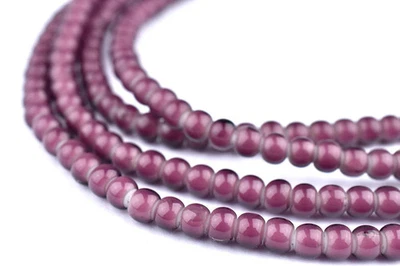 Cuentas corazón blanco púrpura 4 mm Ghana vidrio redondo africano 25 pulgadas hilo hecho a mano Foto 1 de 4