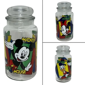 VTG Disney Clear Glass Jar 8.5" Anchor Hocking Lid Pop Art Mickey Minnie Donald - Picture 1 of 9