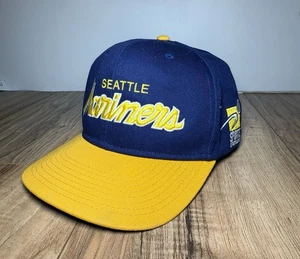 Vtg SEATTLE MARINERS Plain Script Logo MLB Sports Specialties SnapBack Hat Cap - Picture 1 of 7