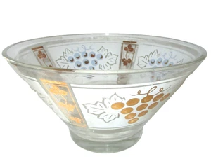 Vintage Anchor Hocking Chip & Dip Bowl Gold Grapes Leaf Glass - Picture 1 of 5