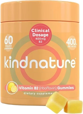 Kindnature 维生素 B2 木乃伊 - 核黄素 400 毫克儿童和成人补充剂  — 第 1/4 张图片