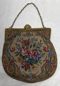 Antique Purse Handbag Floral Golden Strap Chain & Clasp Pretty! - Picture 1 of 8