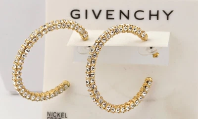 Pendientes de aro de cristal Givenchy tono dorado 1,5 pulgadas vintage PAVE Foto 1 de 4