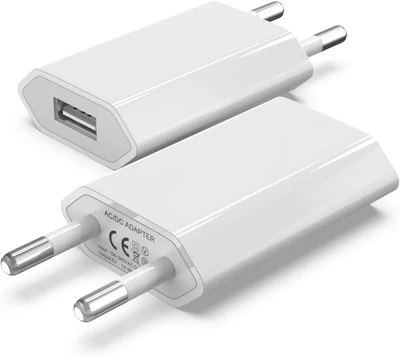 2 Pezzi Universale Caricatore USB Da Muro, 5V 1A Caricabatterie Alimentatore Com - Immagine 1 di 4