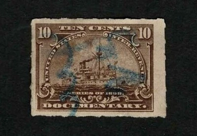 US Revenue 1898 R168 Battleship Documentary Tax Stamp 10c Used VF - Image 1 of 2