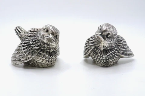 Pair Vintage Italian Sterling Silver Birds Sparrows Figurines Marked Cover