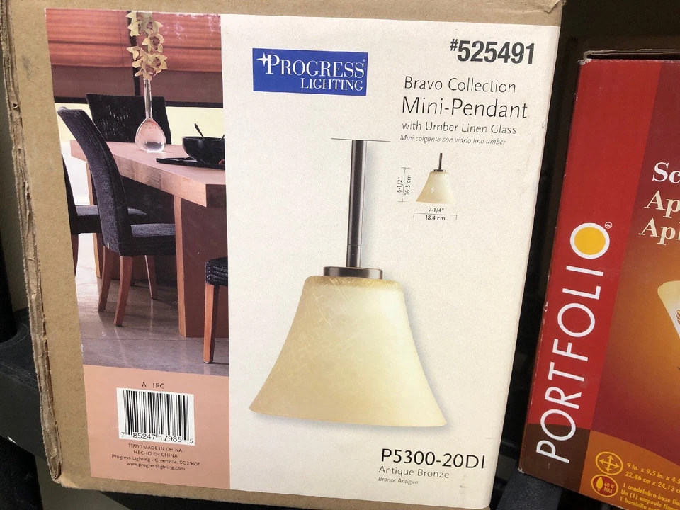 Progress Lighting Antique Bronze Bravo Collection Umber Linen Glass Mini Pendant - Image 1 of 1