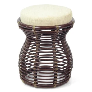 Natural Rattan Wicker Milan Ottoman Stool Vanity Fully Assembled Dark Brown - Picture 1 of 7