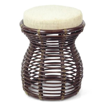 Natural Rattan Wicker Milan Ottoman Stool Vanity Fully Assembled Dark Brown - Image 1 of 4