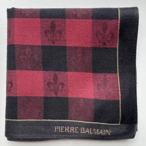 HANDKERCHIEF VINTAGE RED FLEUR DE LYS CHECK MEN'S POCKET SQUARE COTTON 18" B0291 - Picture 1 of 2