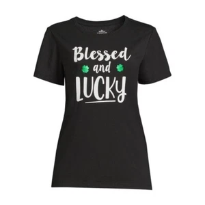 T-shirt da donna giorno di San Patrizio M 8-10 nera con grafica beata e fortuna - Foto 1 di 8