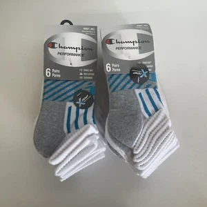 12 Pairs Champion womens Double Dry Performance Ankle Socks Blue & White - Picture 1 of 14
