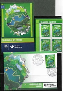 #75154 ARGENTINA 2022 WORLD POST DAY COMBO MNH BLOCX4+FDC+POST OFFICIAL BROCHURE - Picture 1 of 5