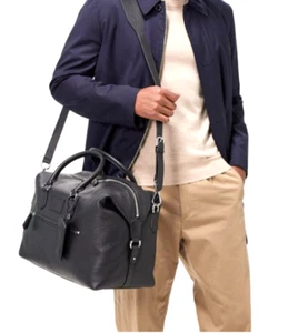 Polo Ralph Lauren Mens Black Pebbled Leather Duffel Large Carry on Weekender New - Picture 1 of 10