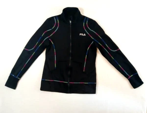 CHAQUETA DEPORTIVA Fila para mujer S cremallera completa para correr negra con pespuntes multicolores - Imagen 1 de 10