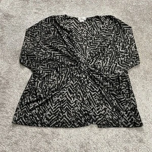 Chaus Blouse Shirt Womens Plus 3X Gray Bunched Front Long Sleeve Animal Print - Picture 1 of 11