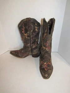 Laredo Aphrika Leopard Print Underlay Leather Western Cowboy Boots Womens 9 M - Picture 1 of 11
