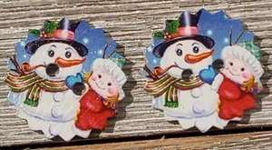 2 Snowman & Child Buttons Sewing Buttons Crafting Wood Flat  2 Hole 7/8"  - Picture 1 of 2