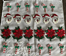 Vtg Christmas Sew Glue Embroidery Applique 24 Patch Santa Candy Cane Poinsettia