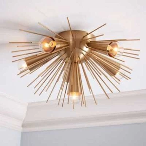 Mid Century Design Half Sea Urchin Flush Mount 6 Light Décor Brass Chandelier - Picture 1 of 2