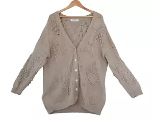 VTG 90s JAEGER UK Hand Knit Bobble Chunky Cardigan Sz L Whimisgoth Fairy Grunge - Picture 1 of 19