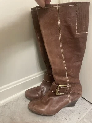 FOSSIL Brown Leather TALL BOOTS  Side-Zip LEATHER Strap Size 7 - Image 1 of 4