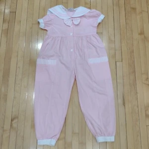 Vintage Lightning 4T Toddler Pink Sailor Bubble Romper Jumpsuit W/ Bow - Picture 1 of 10