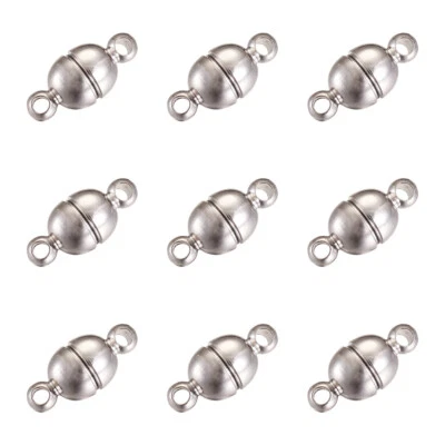 100 Set Platinum Round Brass Oval Magnetic Clasps for DIY Bracelet Making 11x5mm - Image 1 of 4