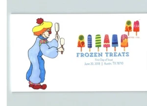 Hand Painted CLOWN on FROZEN TREATS FDC, Color Cancel, # 1 of 1 made! FDC - Picture 1 of 1