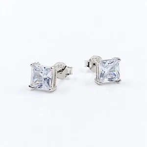 Orecchini a borchie Princess Cut Zirconia Diamanti Quadrati Argento 925 per Lei - Foto 1 di 6