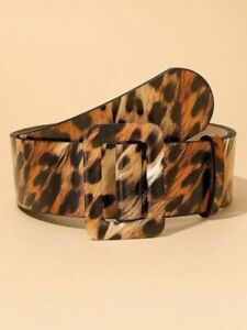 Women's Accessories Leopard Print Faux Leather Belt with Square Buckle