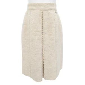 CHANEL Auténtica Falda Acampanada Para Mujer Lana Logo CC Botón Marfil Francia con Percha - Imagen 1 de 8
